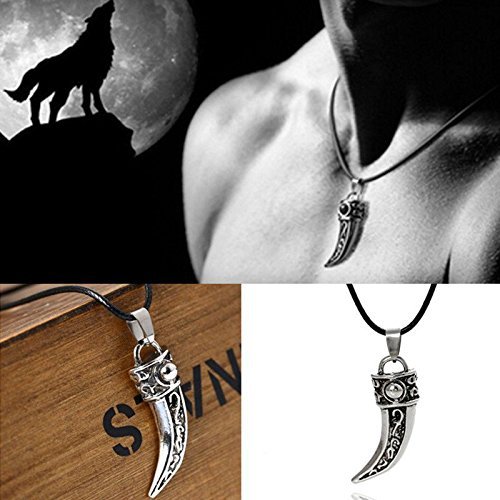 Punk Stainless Steel Men Domineering Wolf Tooth Shape Pendant Necklace Jewelry N3