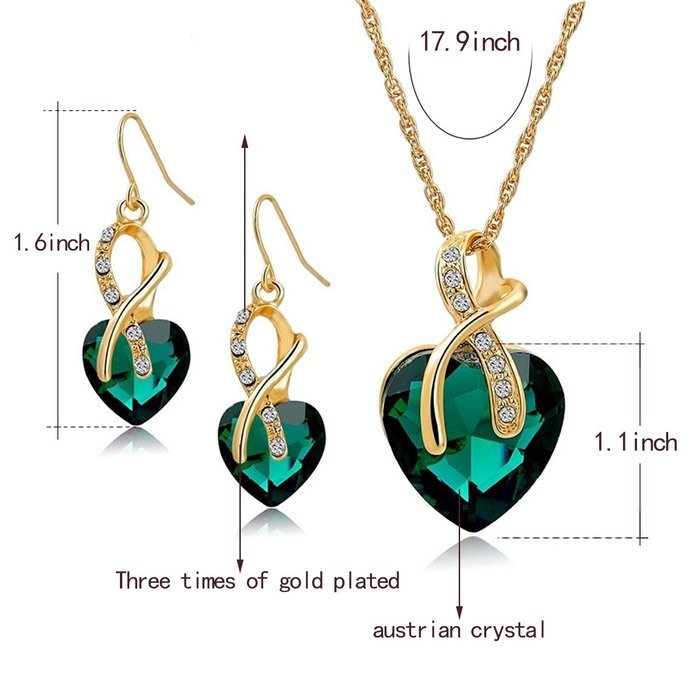 Jewelry Sets- Morenitor[TM] Gold Plated Austrian Crystal Heart Shape Necklace Earrings Set. N15