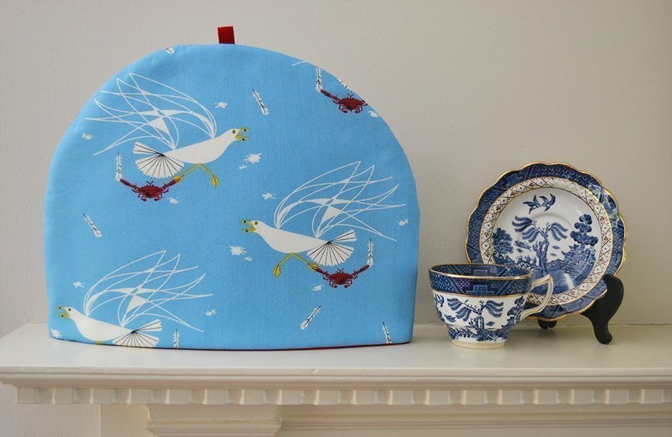 Seagulls and Crabs Artisanal Insulated Tea Cozy - Organic Eco Friendly Cotton - 4 Sizes