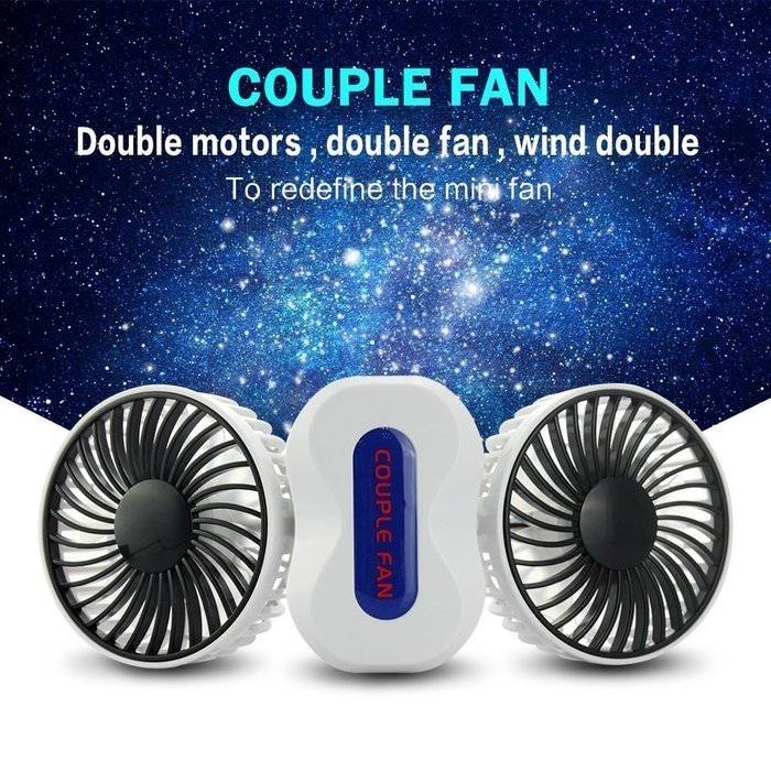 Xman&reg;Couples Mini Fan Dual Head Portable USB Rechargeable Personal Fan Quiet Operation Desktop Fan with LED Light... N15
