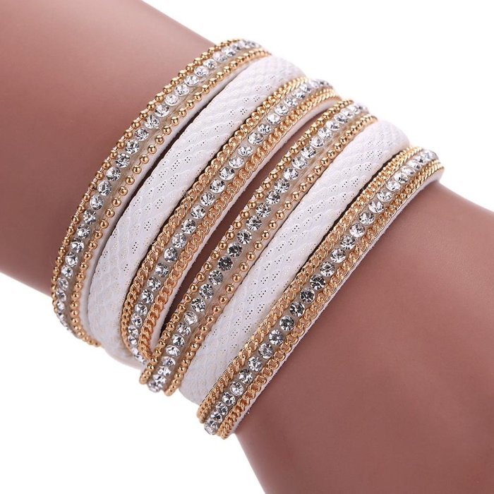 AutumnFall&reg; Stackable Rhinestone and Alloy Studs Black PU Leather Wrap Bracelet (Black) N11