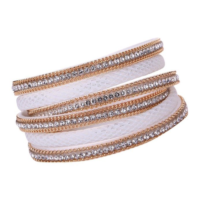AutumnFall&reg; Stackable Rhinestone and Alloy Studs Black PU Leather Wrap Bracelet (Black) N12