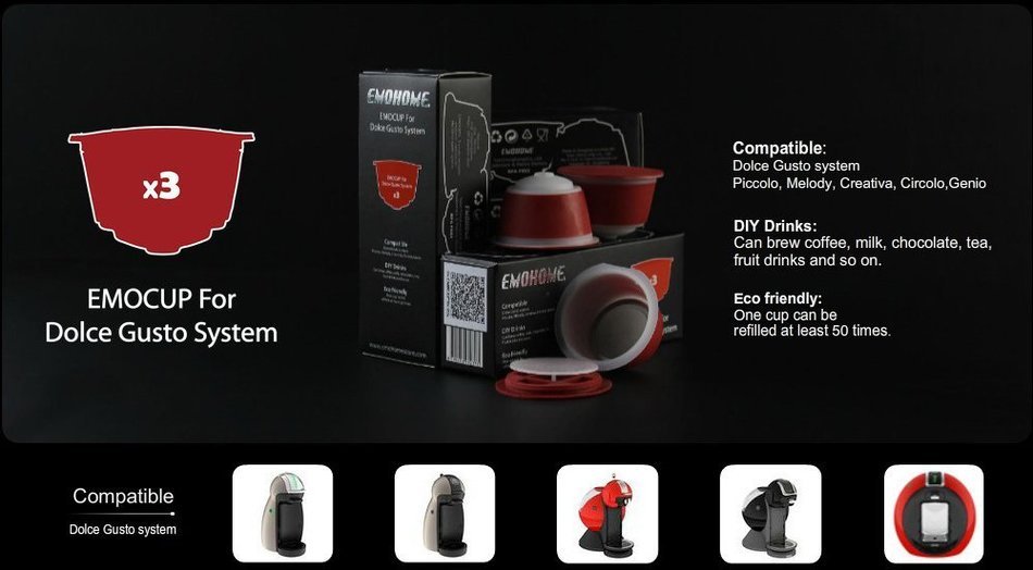 CAPSULES FOR DOLCE GUSTO RECHARGEABLE REFILLABLE REUSABLE COFFEE EMOHOME