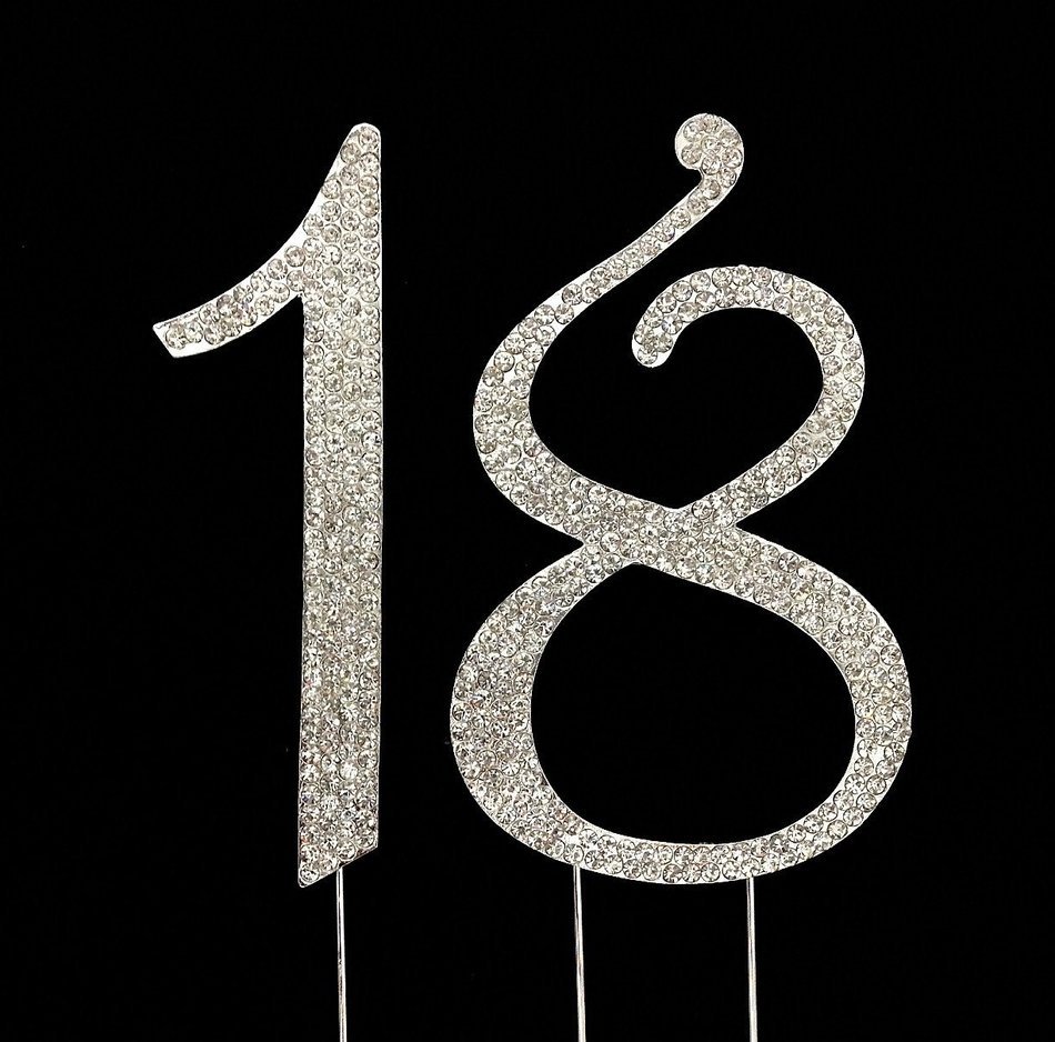Large 18th Birthday Number Cake Topper with Sparkling Rhinestone Crystals - 4 1/2