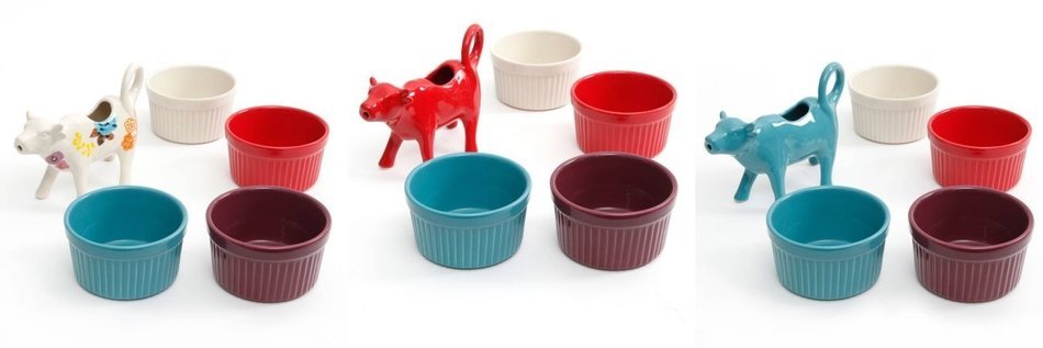 The Pioneer Woman Flea Market 5-Piece Serving Set, 4 Ramekins in Assorted Colors and Cow Creamer (Floral)