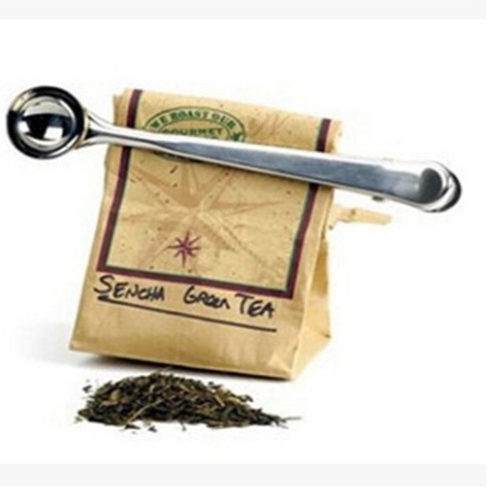 Oak-Pine Silver Stainless Steel Ground Coffee Tea Measuring Spoon with Bag Seal Clip Inspired Kitchenware