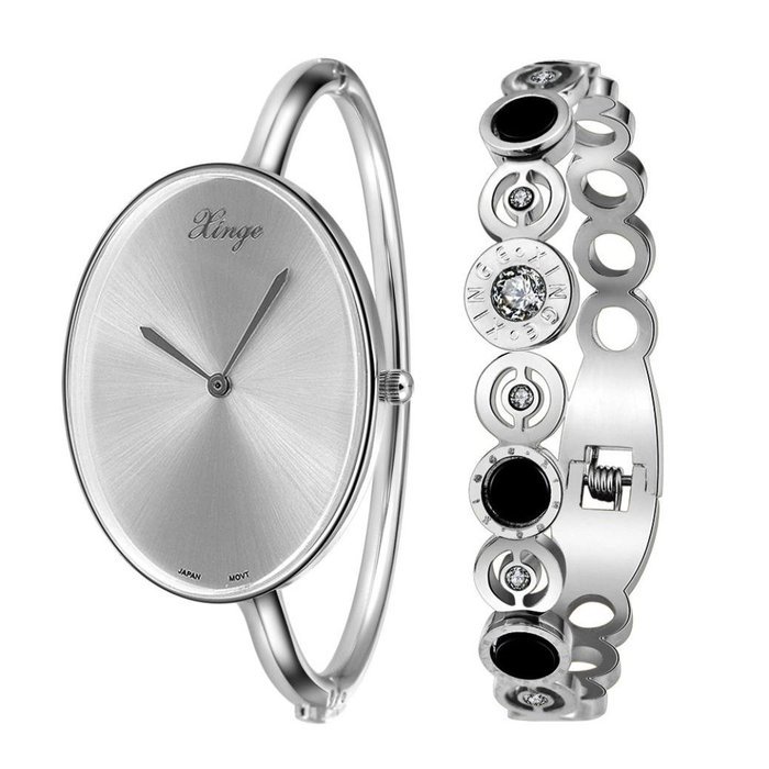 AutumnFall Women's Swarovski Crystal Accented Gold-Tone and Black Bangle Watch with Bracelet Set (609GB) N27