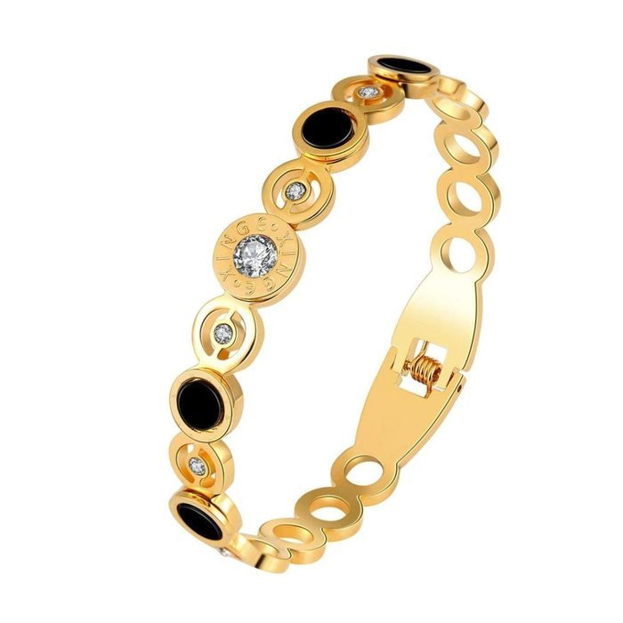 AutumnFall Women's Swarovski Crystal Accented Gold-Tone and Black Bangle Watch with Bracelet Set (609GB) N30