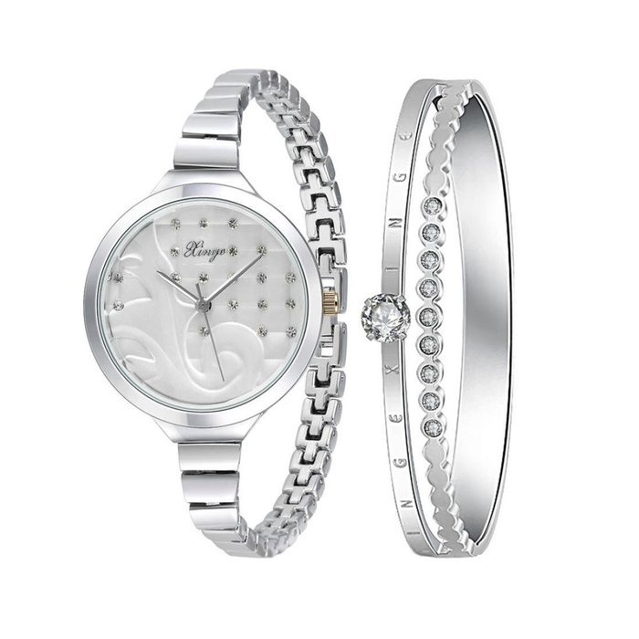 AutumnFall Women's Swarovski Crystal Accented Gold-Tone and Black Bangle Watch with Bracelet Set (609GB) N32