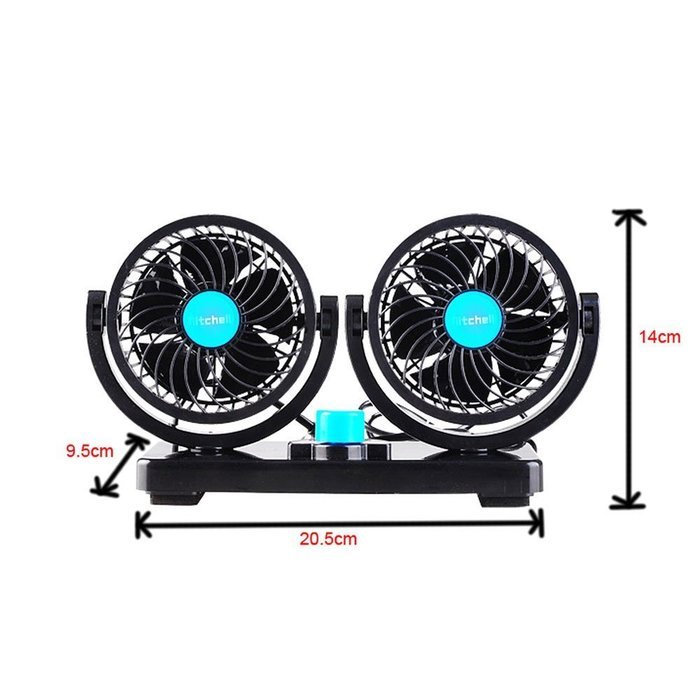 Xcellent Global 12V Car Dual Heads Cooling Fan Rotating Auto Quiet Ventilation with Kids Safe Design AT015 N2