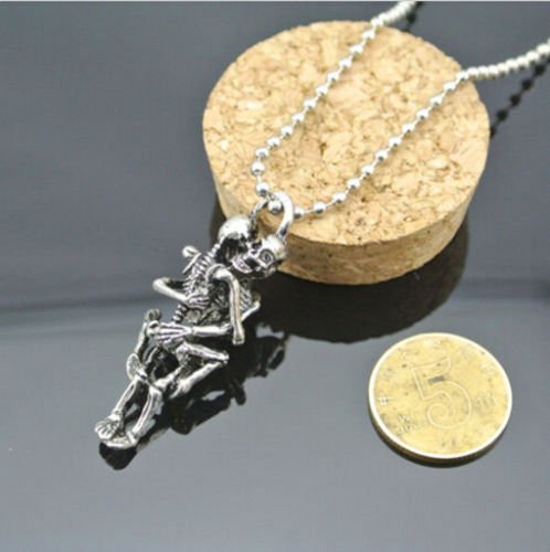Men Infinity Tibetan Silver Black Stainless Steel Skull Pendant Chain Necklace N4