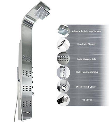 AKDY AZ-8727B 59 Thermostatic Stainless Steel Rainfall Shower Panel Tower Simultaneous Overhead Rainfall, Body...