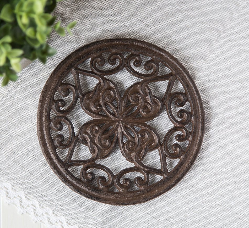Cast Iron Trivet | Round with Vintage Pattern | Decorative Cast Iron Trivet For Kitchen Or Dining Table | 7.7... N6