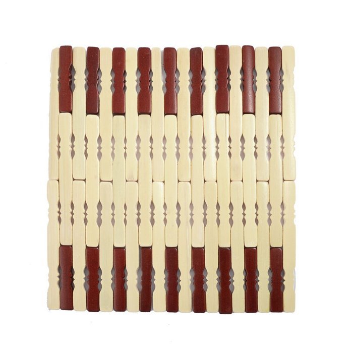 Rectangle Shaped Bamboo Cup Pad Mat 7.9 Inch x 7.3 Inch Beige Brown