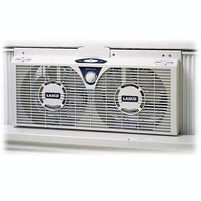 Lasko Products, 8 Electric Twin Fan w Thermo (Catalog Category: Indoor/Outdoor Living / Fans & Air Conditioners)