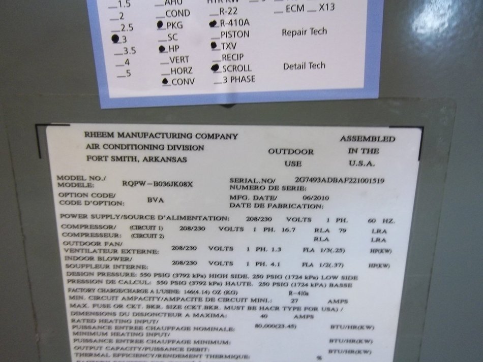 RHEEM New Dual Fuel Central Air Conditioner Package RQPWB036JK08XBVA ACC-7086 N2