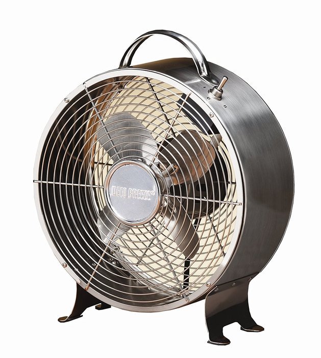 Deco Breeze Round Retro Table Fan, Stainless Steel, 12-1/2-Inch by 10-Inch N3