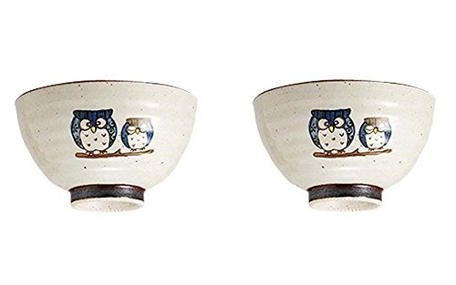 Saikai Pottery Pair Blue Owl Japanese Bowl for rice L size 38846 from Japan