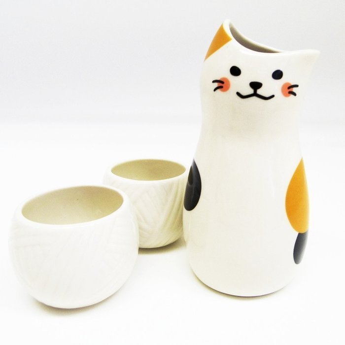 Sun Art Calico cat Sake Bottle and Sake Cups set SAN2524 from Japan