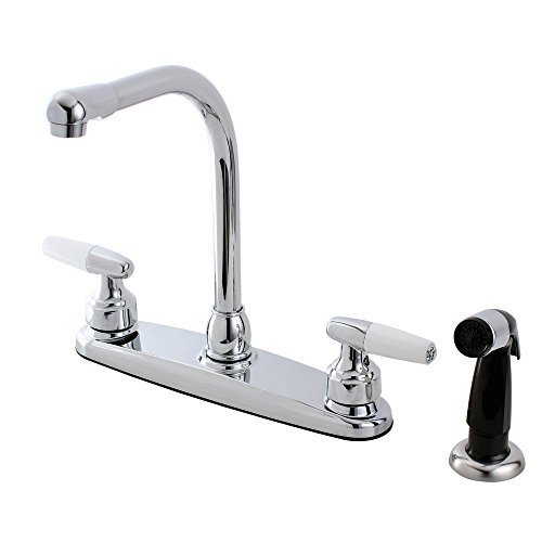 Kingston Brass FB751 7-Inch in Spout Reach Americana 8-Inch Centerset Kitchen Faucet with White Sprayer, Polished...