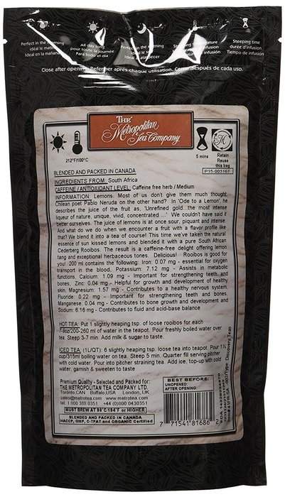 Metropolitan Tea Discovery Loose Tea Pack, Sunshine Lemon Flavored Roibos, 100gm