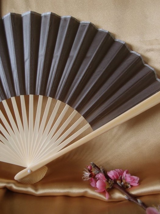 9" Gray / Grey Chinese Folding Silk Hand Fan for Weddings N5
