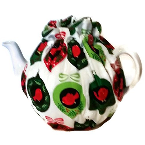 Teapot Cozy with Red green ornaments on White for 5-8 cup teapot #347