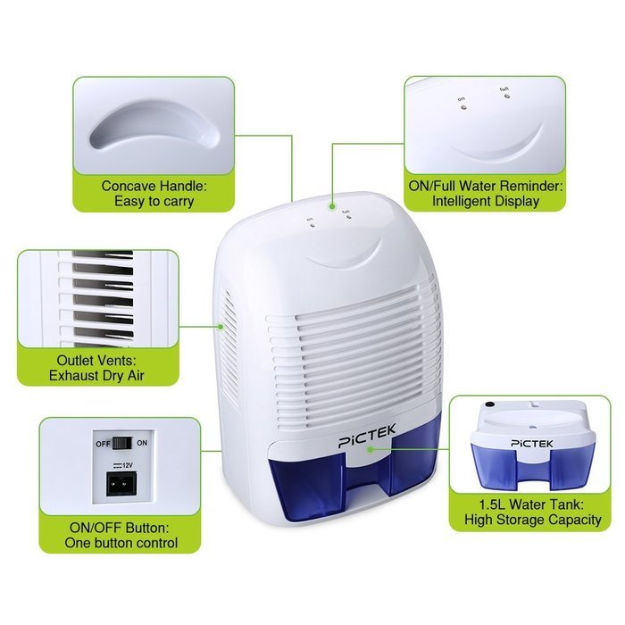 Pictek Portable Dehumidifier with 500ml/day Dehumidification 1.5L Water Tank for Home, Office, Bathroom, Closet... N5