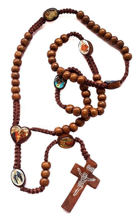 Catholic Prayer Rosary Wooden Saints Beads Thread Necklace Crucifix Jerusalem N2