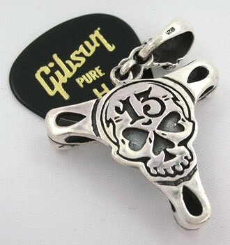 13 Lucky Number Skull Guitar Pick Holder Sterling Silver .925 Pendant Harley Rock N4