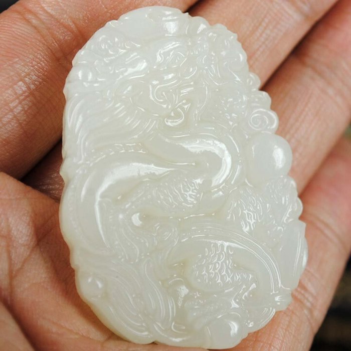 Chinese Culture /White Jade / Lucky God White Rune Carving Pendant (set4) N19