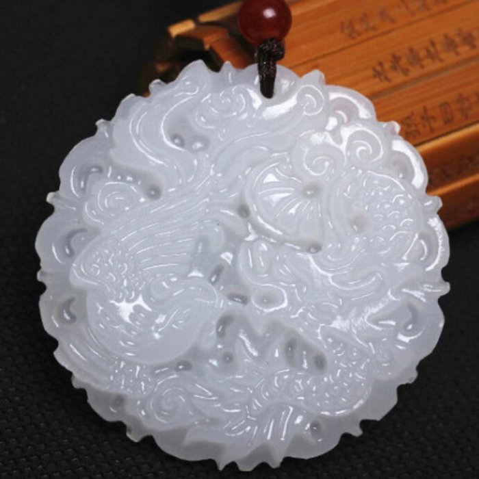 Chinese Culture /White Jade / Lucky God White Rune Carving Pendant (set4) N21