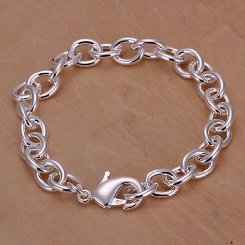New Women 925 Silver Sterling Plated Charm Cute Chain Link Gift Bracelets Bangle N4