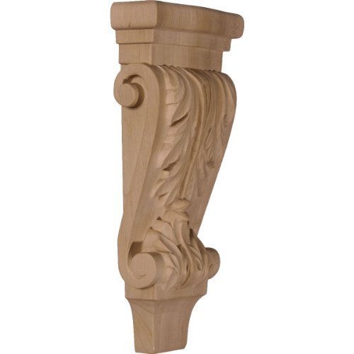 Ekena Millwork CORW05X02X10PAAL 4 3/4-Inch W x 1 3/4-Inch D x 10-Inch H Small Acanthus Pilaster Wood Corbel, Alder...