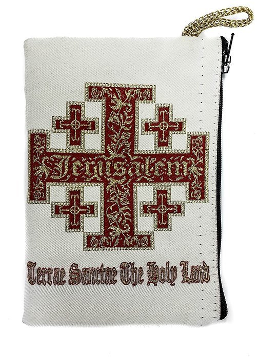 Jerusalem Cross Rosary Icon Pouch Tapestry Prayer Keepsake Holy Land Case 5.7"
