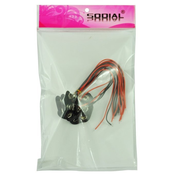 SODIAL(R) 10 Pcs Black Faux Leather Shell T Type Wired 9V Battery Clip Connector
