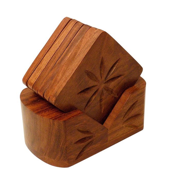 Crafts'man Handmade Beautiful Retro Wood Coaster Set