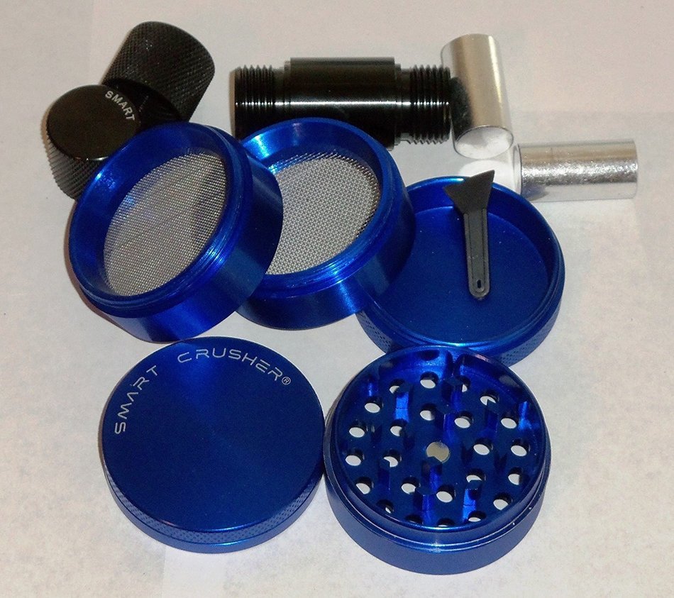 SMART CRUSHER&reg; Blue 5 Piece 2" NEW Design Herb - Pollen Coffee Grinder combo free pollen scrapper
