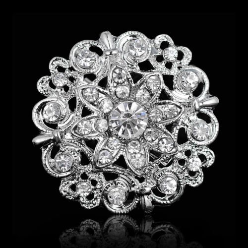 Wedding Bridal Silver Rhinestone Crystal Pearl Brooches Women Bouquet Pin Gift