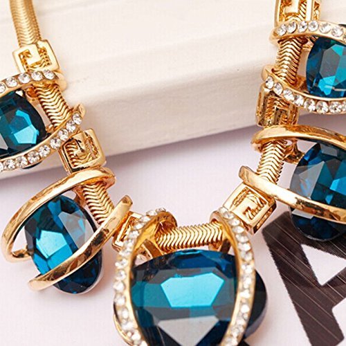 Fashion Women Crystal Pendant Chain Choker Chunky Statement Bib Blue Necklace N3