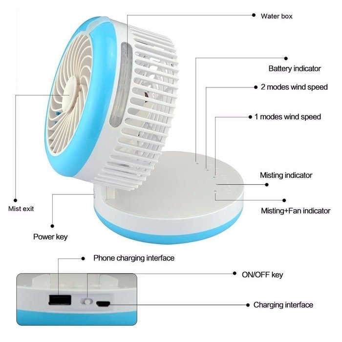 KING DO WAY 4 Mode Table Fans Portable Desktop Rechargeable USB Mini Desk Fans - Misting Cooling Spray Fan - Humidifier... N7