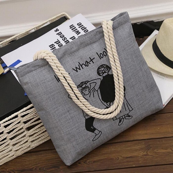 AutumnFall Fashion Cute Printing Women Girls Canvas Bags Shoulder Bag Casual Handbag (Gray) N24