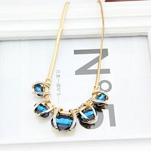 Fashion Women Crystal Pendant Chain Choker Chunky Statement Bib Blue Necklace N4