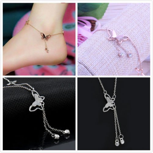 Women Butterfly Chain Anklet Ankle Bracelet Barefoot Sandal Beach Foot Jewelry N3