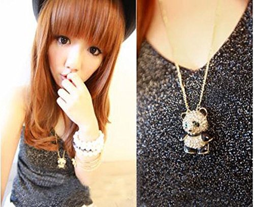 Fashion Women's Full Drill Rhinestone Lovely Cute Panda Long Necklace Pendant N2