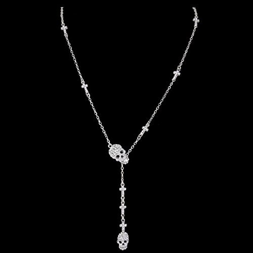 Skull Rhinestone Crystal Chain Necklace Pendant Vintage Silver Halloween Gift N6