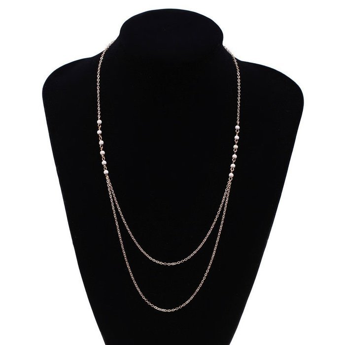 Fashion Gold Plated Double Chain White Turquoise Bead Necklace For Women Jewelry