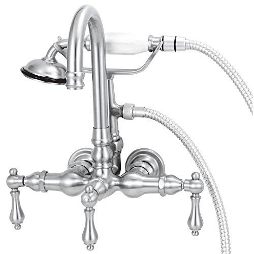 Elizabethan Classics ECTW04SN Tub Filler with Gooseneck Spout and Hand Shower, Metal Lever Handles, Satin Nickel...