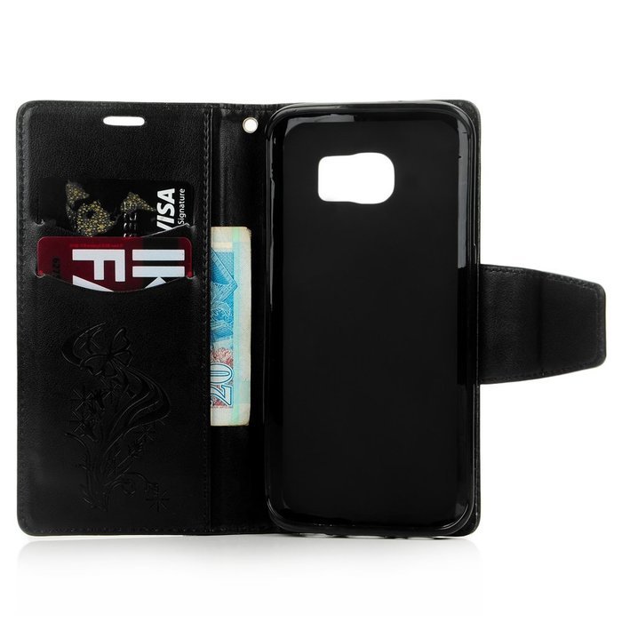 (Not for S7) S7 Edge Case,Galaxy S7 Edge Case - Badalink Embossed Butterflies Wallet Flip Cover with Bling Diamonds... N33