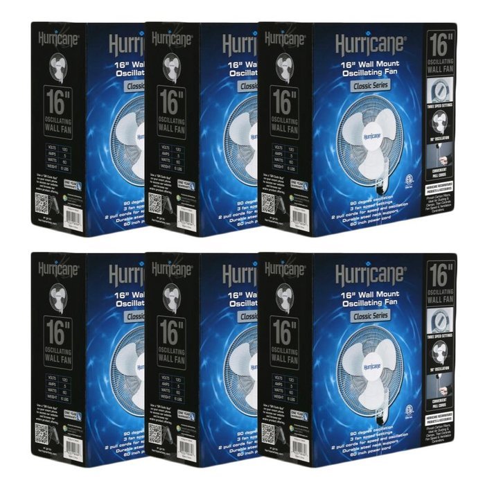 Hurricane Fans Classic 16" Wall Mount Oscillating Fan, 6 Count N2